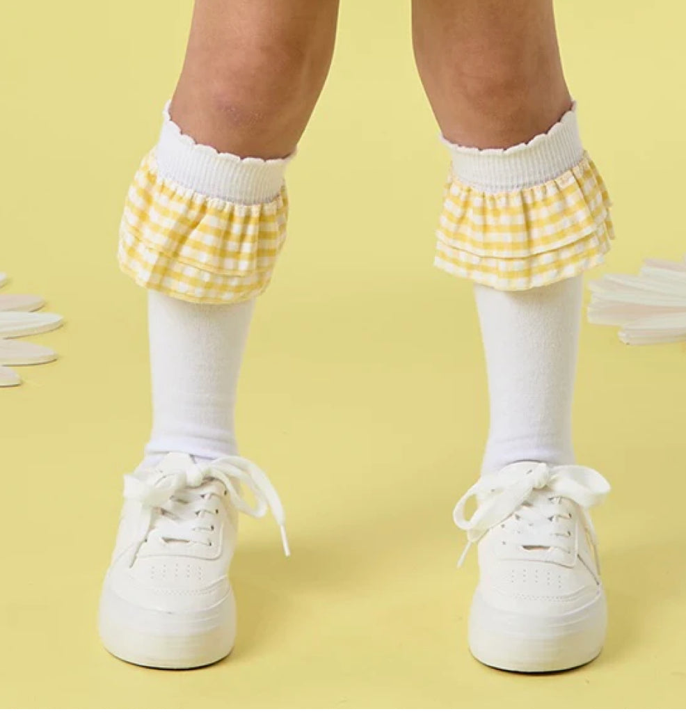 Bright white lemon frill knee sock