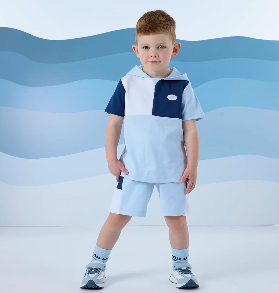 Mitch boys blue cut out hooded short set
