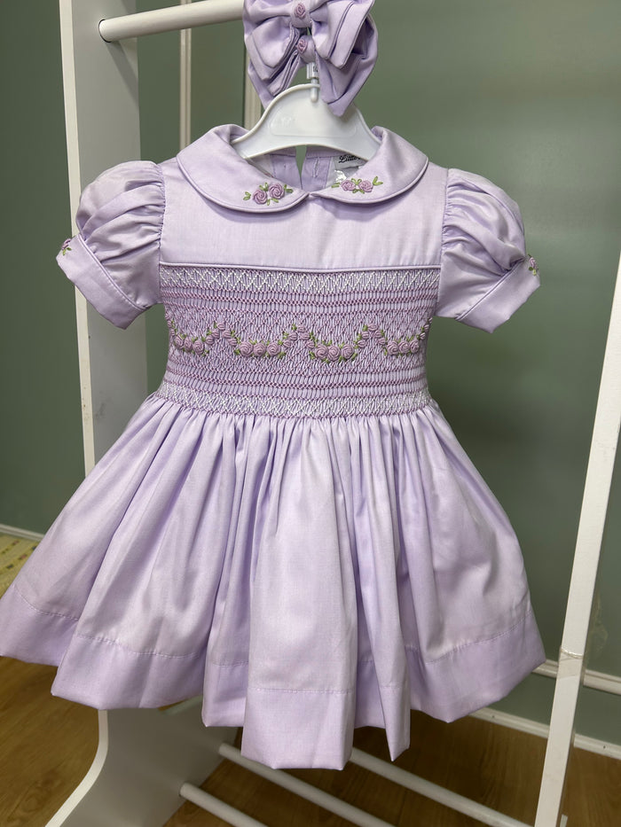 Lilac smock dress with bows