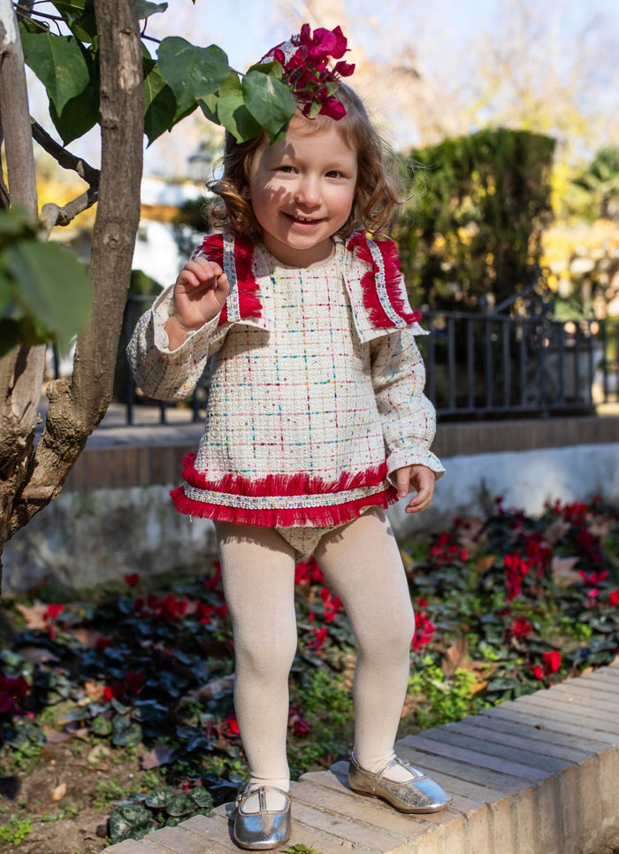 7613 Red/Cream tweed Naxos baby dress