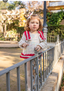 7613 Red/Cream tweed Naxos baby dress
