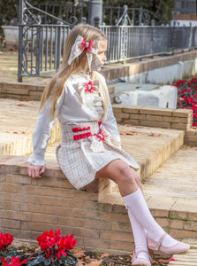 7666,7646,7675 cream/ red 3  piece Naxos suit