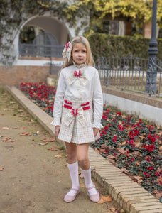 7666,7646,7675 cream/ red 3  piece Naxos suit