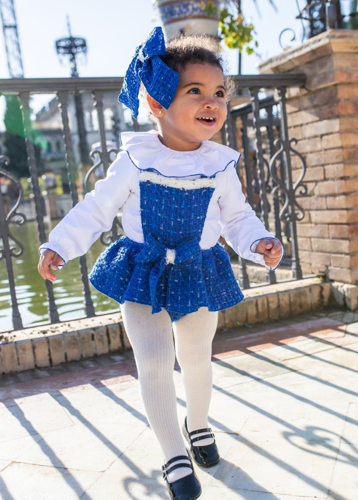 7606 Royal blue romper& blouse set