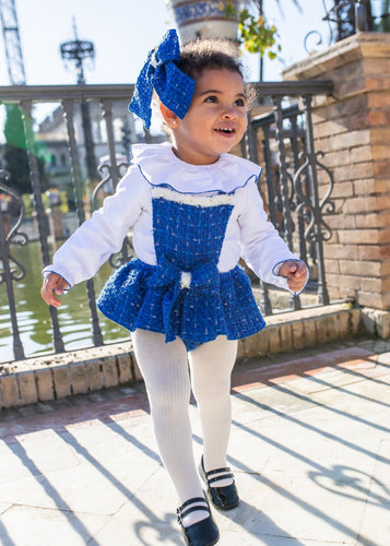 7606 Royal blue romper& blouse set