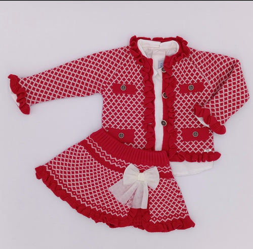 Red/cream girls Rahigo with hairband & socks