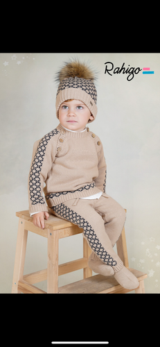Boys Camel/ navy cheque Rahigo tracksuit (hat sold separately