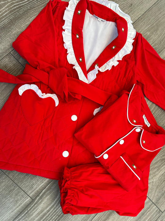 girl red pjs & night coat set