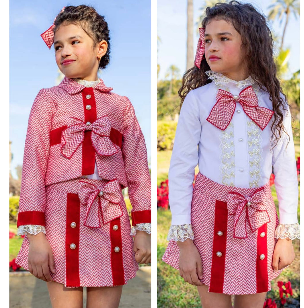 Girls Naxos  red 3piece ( blazer, skirt & blouse)