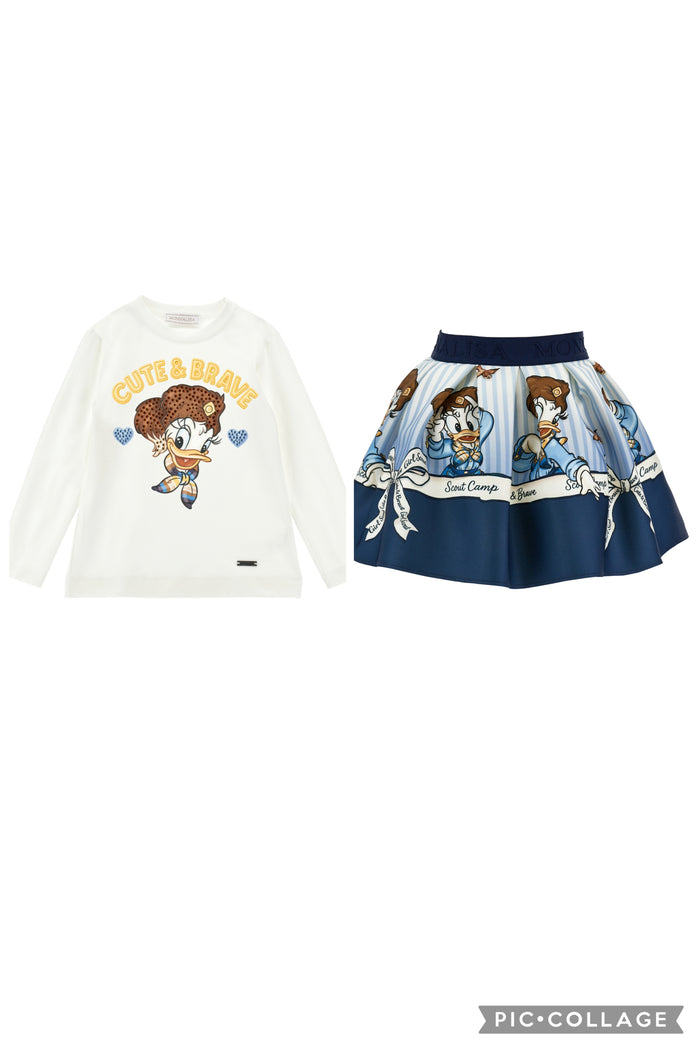 Monnalisa AW26 blue Donald Duck Skirt & top set