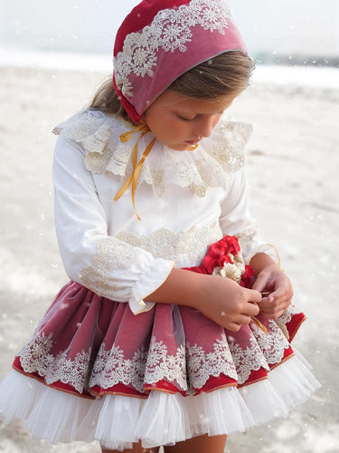 Ela confection Red&Gold skirt set with hairpiece