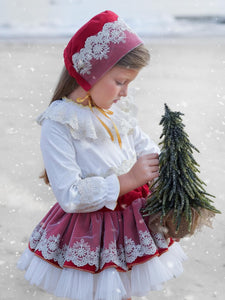 Ela confection Red&Gold skirt set with hairpiece