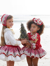 Load image into Gallery viewer, Ela confection Red&amp;Gold skirt set with hairpiece