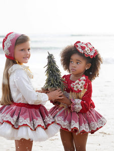 Ela confection Red&Gold skirt set with hairpiece
