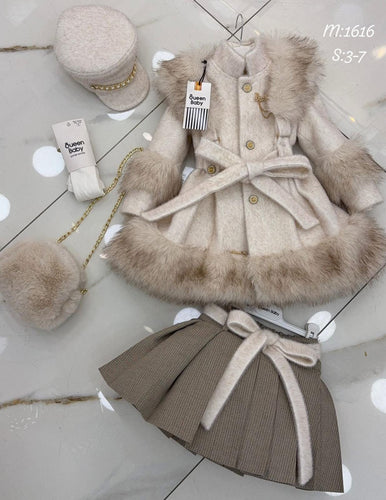 Cream coat , hat, skirt set