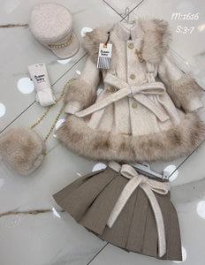 Cream coat , hat, skirt set