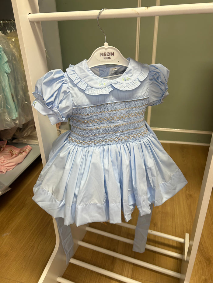 Blue with tan smock dress (short fitting)