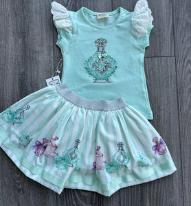 Neon Perfume bottle mint skirt&top set