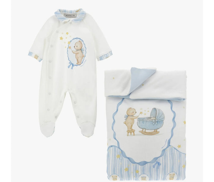 Boys Monnalisa babygrow&blanket set