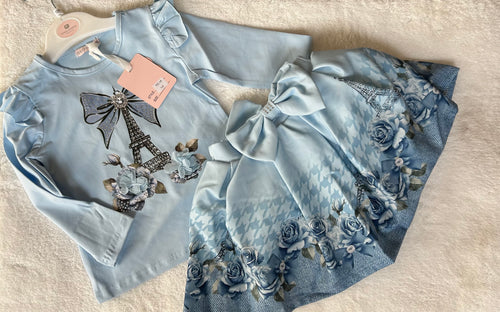 Baby blue Paris skirt & top set