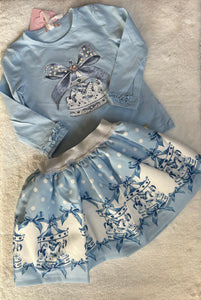 Blue carasol skirt & top set