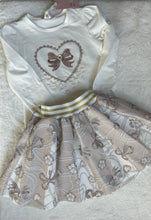 Load image into Gallery viewer, Gold&amp; Cream bow skirt &amp; top set