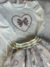 Load image into Gallery viewer, Gold&amp; Cream bow skirt &amp; top set