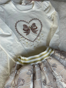 Gold& Cream bow skirt & top set