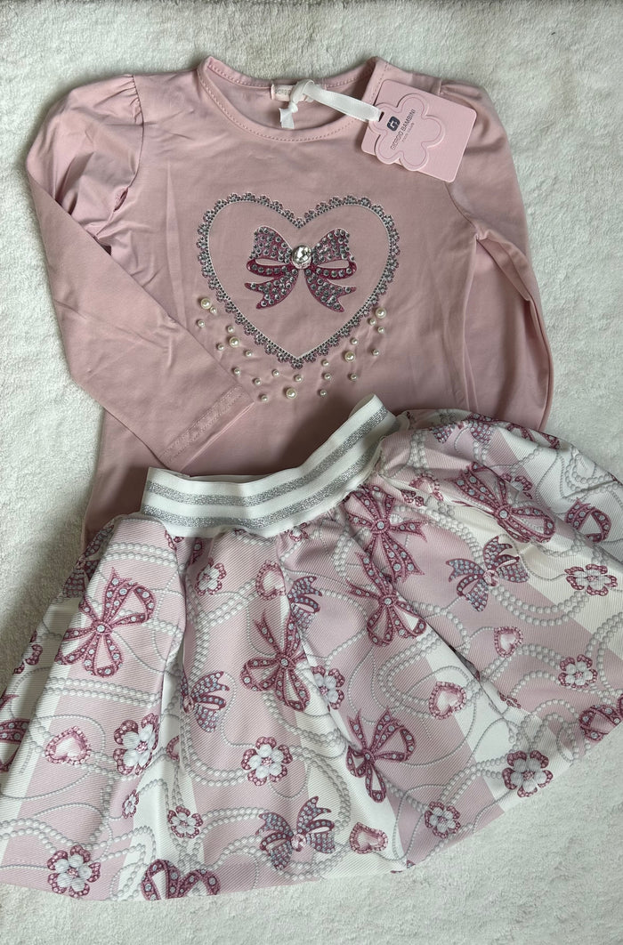 Pink bow skirt & top set