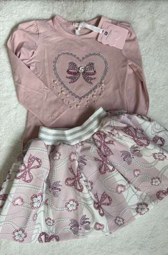 Pink bow skirt & top set