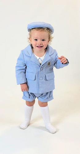 Beau kid boys blue teddy Romper, jacket & hat (2 week wait