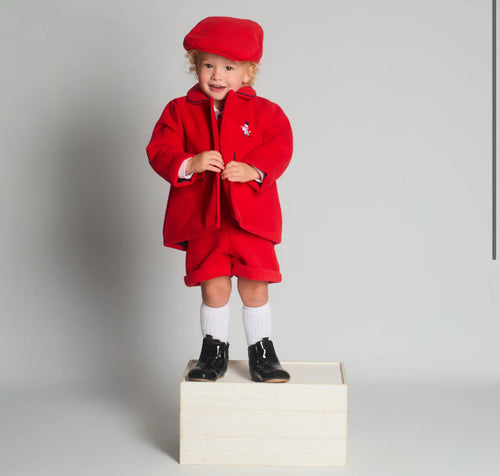 Boys Red coat, hat & Romper set - 2 week wait