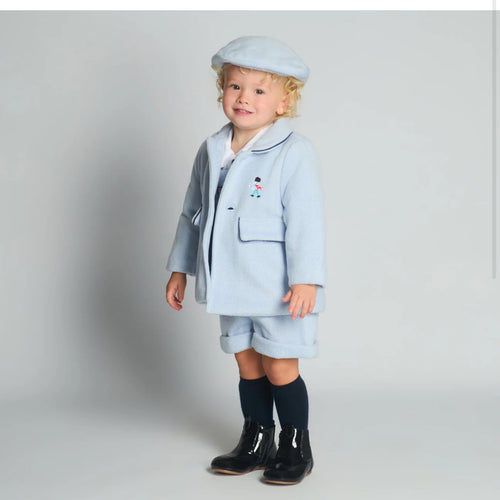 Boys blue Soilder embroidery romper , coat & hat set ( 2 week wait