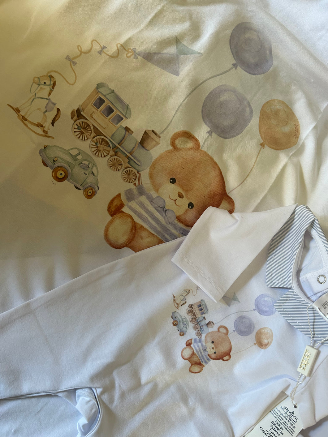 Boys teddy babygrow&blanket set