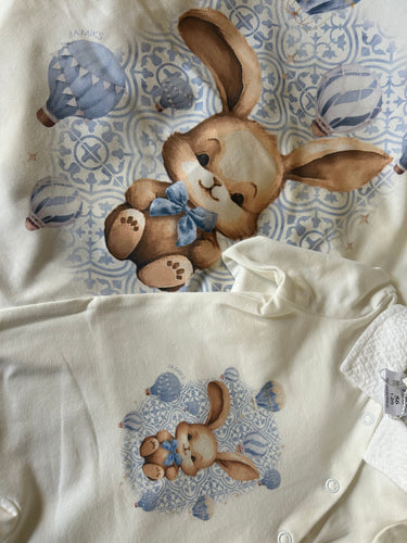 Boys Bunny Babygrow & blanket set