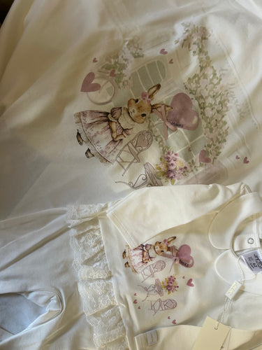 Girls Bunny baby grow & blanket set