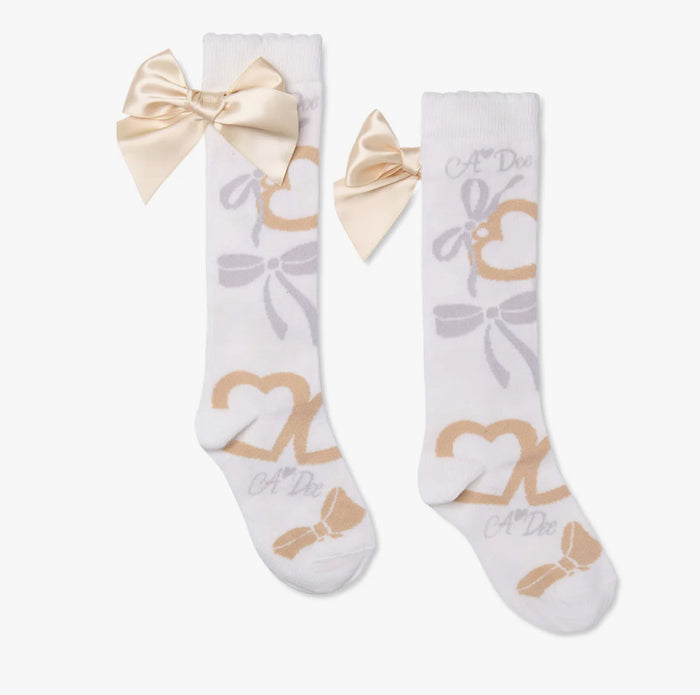 W262914 Alessandra bow print high knee sock