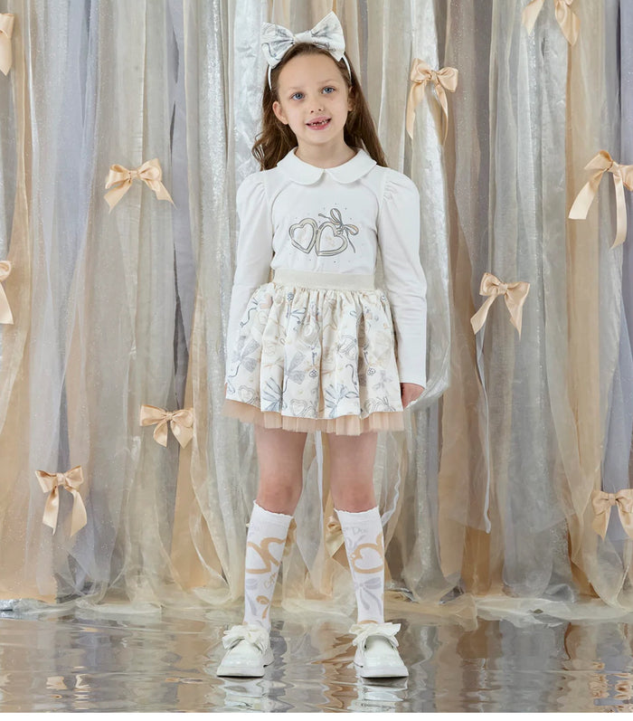 W262513 brie Snow White bow print skirt set
