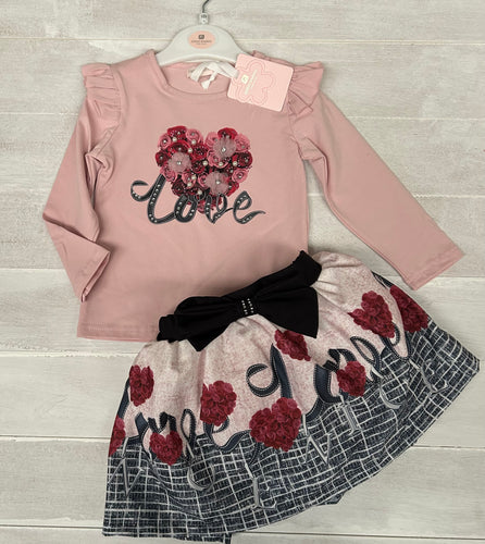 Dusty pink ‘Love’ skirt & top set