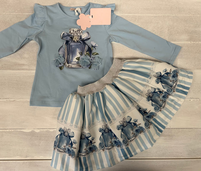 Baby blue Perfume bottle skirt set