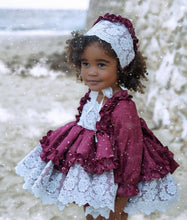 Load image into Gallery viewer, Wine Ela dress with bonnet and knickers