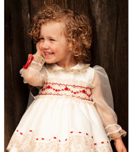 Load image into Gallery viewer, Sonata Cream Organza with red smocking