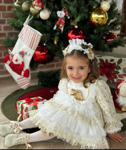 Load image into Gallery viewer, Girls Gold &amp;cream dress (bonnet sold separately)