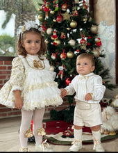 Load image into Gallery viewer, Girls Gold &amp;cream dress (bonnet sold separately)