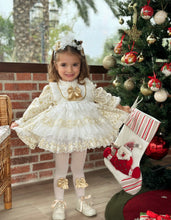 Load image into Gallery viewer, Girls Gold &amp;cream dress (bonnet sold separately)