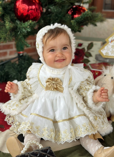 Girls Gold &cream dress (bonnet sold separately)