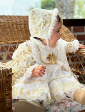 Load image into Gallery viewer, Girls Gold &amp;cream dress (bonnet sold separately)