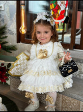 Load image into Gallery viewer, Girls Gold &amp;cream dress (bonnet sold separately)