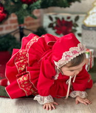 Load image into Gallery viewer, Girls Red&amp;gold dress (bonnet sold separately, 6/8 week wait