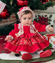 Load image into Gallery viewer, Girls Red&amp;gold dress (bonnet sold separately, 6/8 week wait